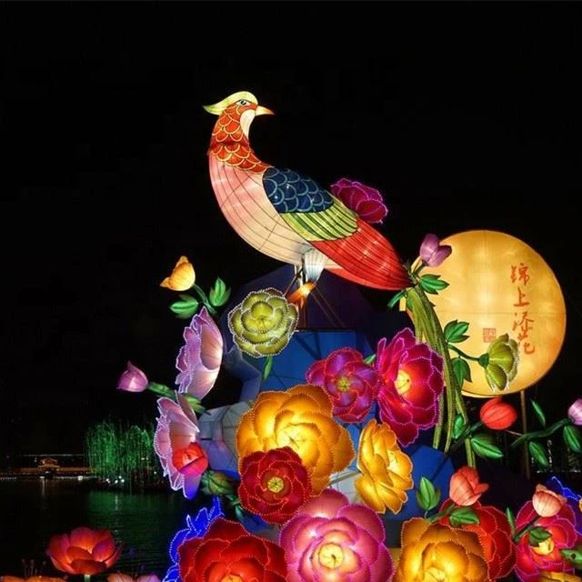 Outdoor Park Led Chinese New Year Silk Flower Lantern For Sale